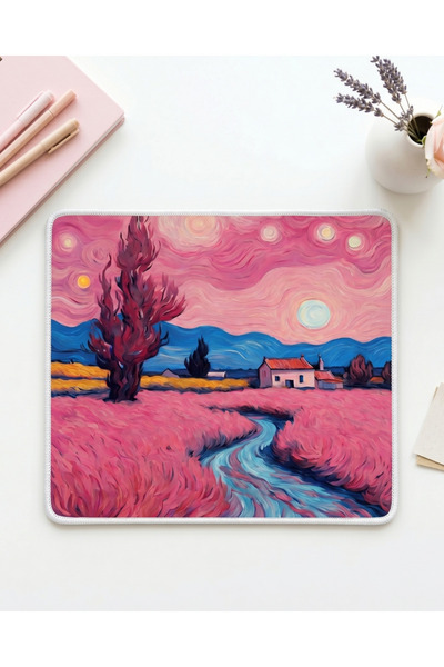 matizya Pembe Sanatsal Manzara Mousepad | Estetik Yıldızlı Doğa Tasarım Masa ...