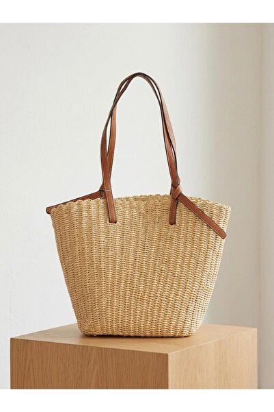 sumoda Γυναικεία τσάντα ώμου με δερμάτινο λουράκι από ψάθα