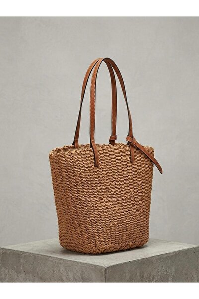 sumoda Γυναικεία τσάντα ώμου με δερμάτινο λουράκι από ψάθα