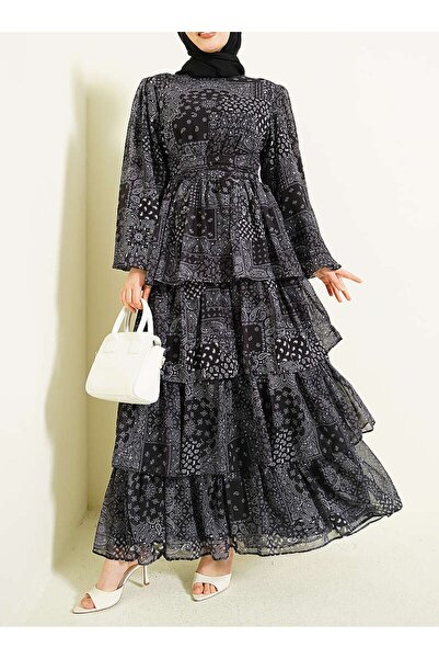 Lavanta Tekstil Φόρεμα με βολάν και στρώσεις