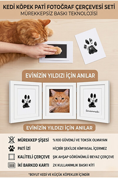 Myend Mürekkepsiz Pati İzi Anı Seti - Kedi Köpek İçin Hatıra Fotoğraf Çerçeve...