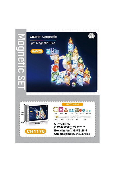 TOYFEST 7.5CM Işıklı Manyetik Blok 86 Parça