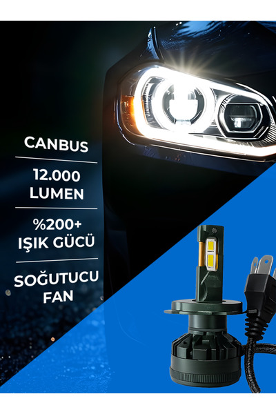 KNG H4 LED Xenon Far Ampulü | Çift Devreli | KINGSTAR CAPTAIN Serisi | 12.000 Lumen | Beyaz Işık | CANBUS | 3 Tırnak