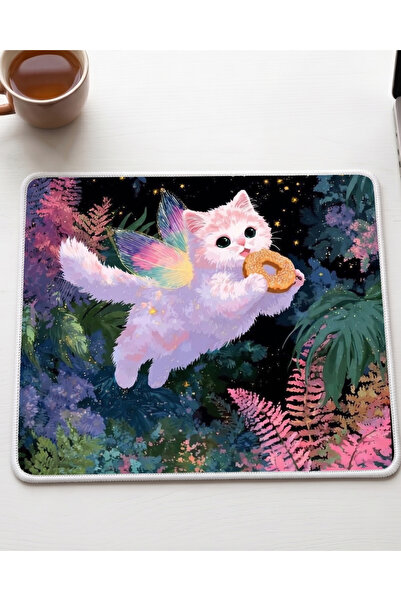 matizya Peri Kedi Mousepad | Neon Kawaii Gece Tasarım Masa Pedi 19x23 cm
