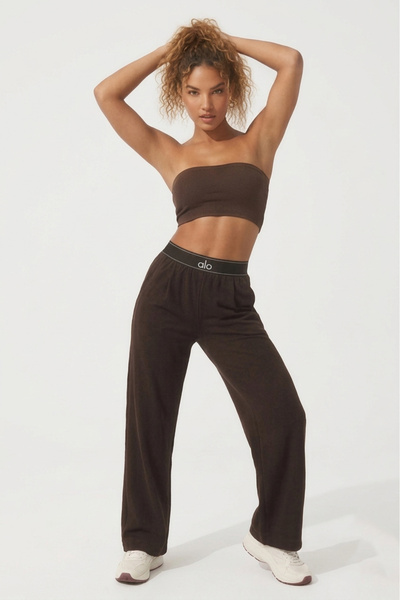 TRENDBUTİK Pleated Logo Printed Modal Brown Trousers with Pockets