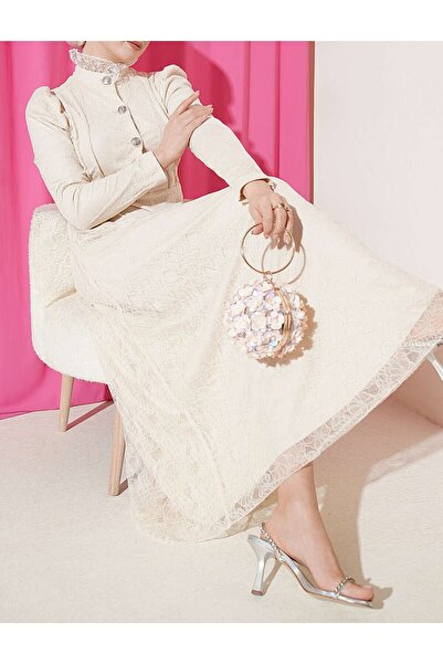 Lavanta Tekstil Βραδινό φόρεμα με δαντέλα και μισό κουμπί στον ώμο