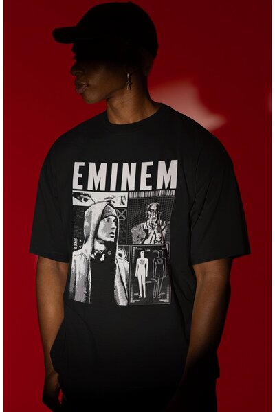 SEVBANO Tricou oversize unisex cu imprimeu frontal Eminem Rapper Singer