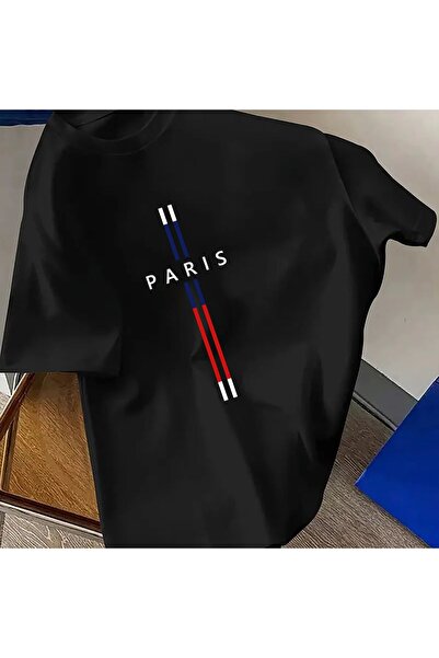 Caddemia Yazlık %100 saf pamuklu rahat bol kesim büyük beden PARIS harfli bas...
