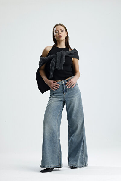 Wide Leg Denim Jean Pantolon