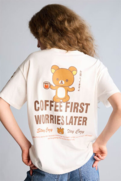 DeFacto 100% Cotton Rilakkuma Oversized Back Printed T-Shirt H0262Ax26Sm