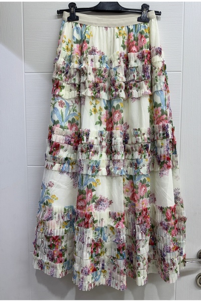 Rabiossa Women's Patterned Skirt with Stone Detail