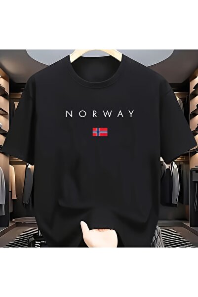 Caddemia Yaz %100 Pamuk Moda Norveç Desen Baskılı Gevşek Spor Yuvarlak Yaka K...