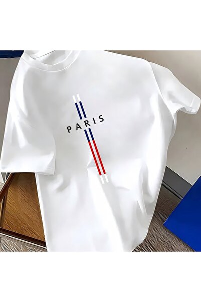 Caddemia Yazlık %100 saf pamuklu rahat bol kesim büyük beden PARIS harfli bas...