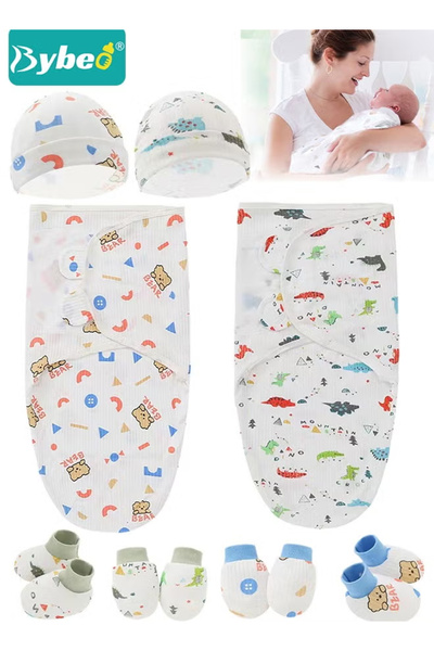 BYBEO Baby Swaddle Blanket Wrap Cap Gloves and Foot Straps Set Newborn Infant...