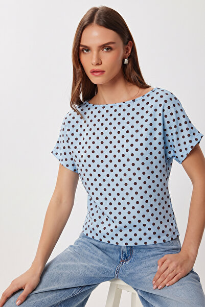 Lovelyİstanbul Πουά Πλεκτή Μπλούζα Sandy LCR0121 ΜΠΛΕ ΤΟΥ ΟΥΡΑΝΟΥ