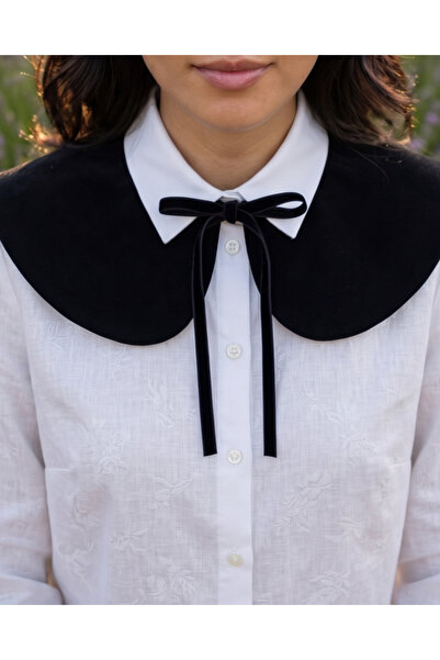 ih ihra Kadın Siyah Pamuklu Seyyar Yaka - Minimalist Retro Bebe Yaka