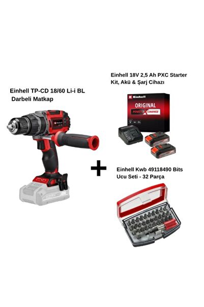Einhell TP-CD 18/60 Li-i BL Çift Akülü 2.5 Ah Darbeli Matkap + Kwb 49118490 B...