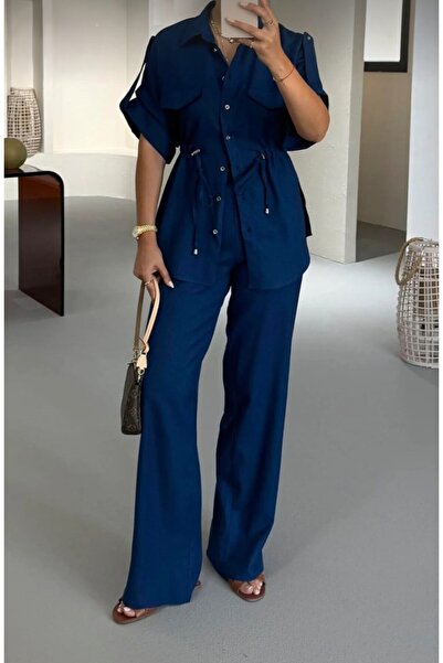 QİMYA BUTİK 4S WOMEN Γυναικείο κοντομάνικο πουκάμισο με ελαστική μέση και ελα...