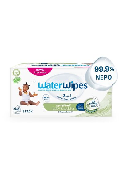 WaterWipes Sensitive+, Πακέτο Προσφοράς 9x60 Μαντηλάκια με Soapberry, 99.9% Νερό