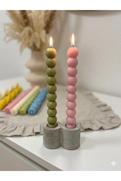 SCA CANDLE Dekoratif Soy Mum şamdanlık Mum top top model top model yeşil ve pembe renk 2 parça Modern Dekoratif Soy Mum