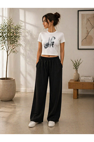 ZAVIXO Γυναικείο σετ παντελονιών σε στυλ crop & loose, 100% βαμβάκι, oversize...