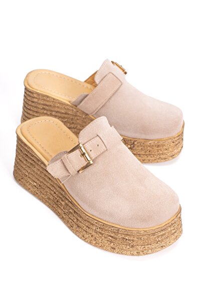 PASSAGE SHOES Γυναικείες παντόφλες από γνήσιο δέρμα με τακούνι 6362 VISON SUEDE