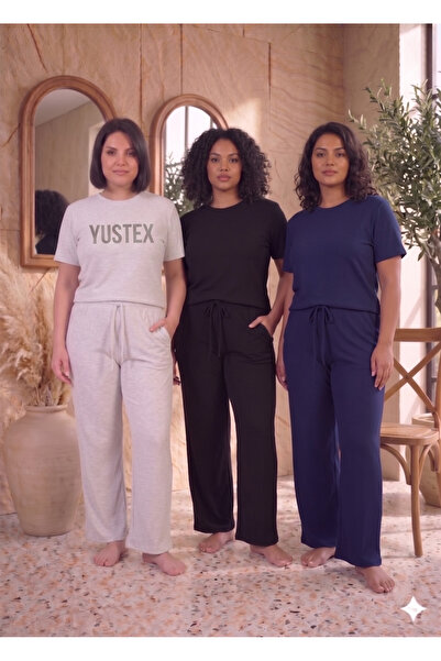 yx yustex sport Γυναικεία φαρδιά φούτερ παντελόνια 3 τεμαχίων - Μαύρο Γκρι Να...