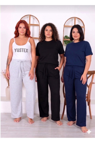 yx yustex sport Γυναικεία φαρδιά φούτερ παντελόνια 3 τεμαχίων - Μαύρο Γκρι Να...