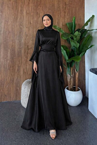 Şulemoda Giyim Βραδινό φόρεμα Moneva με σχισμή στα μανίκια, μαύρο