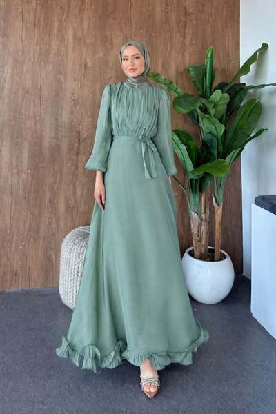 Şulemoda Giyim Βραδινό φόρεμα από ύφασμα τύπου γρασίδι, πράσινο χρώμα