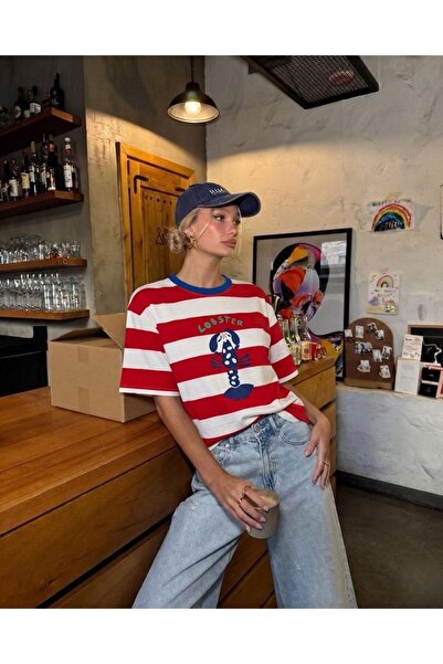 MareandCo Oversize Çizgili Baskı Detaylı T-shirt