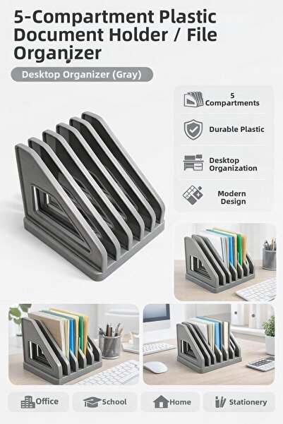 Artdesign Desk Organizer 5 Compartments Hard Plastic Durable File Holder