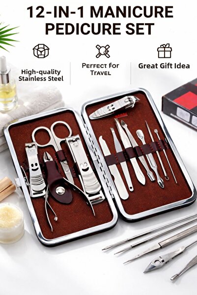 GulFlower Manicure and Pedicure Set with 12 Pieces and Special Bag