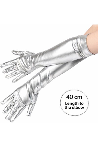 Marsilyan Ασημί χρώμα Πολυτελή σατέν γάντια κάτω από τον αγκώνα 40 εκ. RSIEG4...