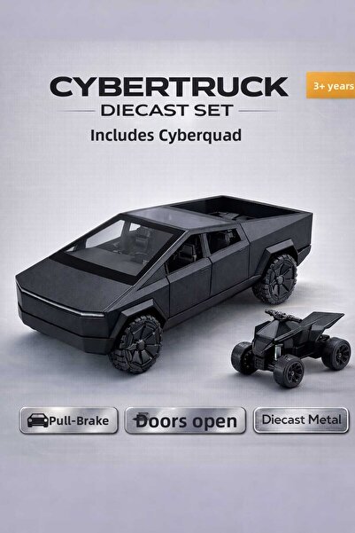 Oyunsal Diecast Metal Model Vehicle Tesla Cybertruck + Cyberquad Set 12 cm Pu...