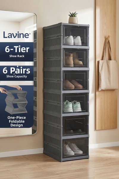 Lavine Multi-Purpose 6-Tier Portable Shoe Rack Foldable Organizer - Anthracite