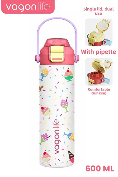 Vagonlife 600 ml Single Lid Dual Use Stainless Steel Thermos with Straw and C...