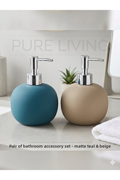 kasımoğulları concept Matte Teal and Beige Double Bathroom Soap Dispenser Set...