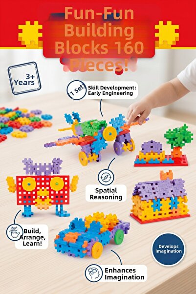 craftivio Fun-Fun 160+ Pieces Educational Building Blocks Set - 3 Years+ Pres...