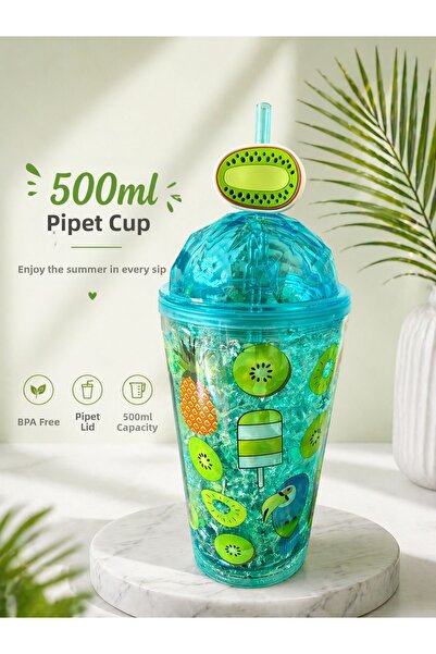 Two Two كوب مشروبات باردة سعة 500 مل مع شفاطة | تصميم جل ثنائي الطبقات، مع غط...