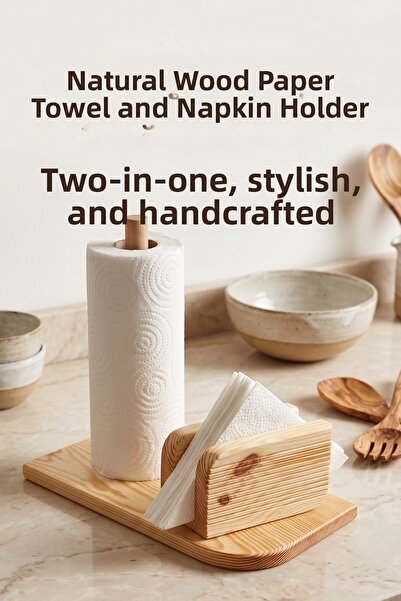 Myend Natural Wood Handmade Napkin and Towel Paper Stand, Wooden Napkin Holde...