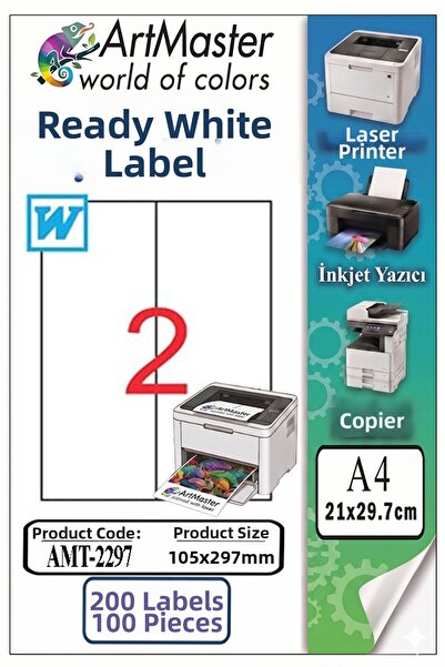 Artmaster A4 Ready White Label 105X297 mm 2 Packs 100 Sheets 1 Pack Self-Adhe...