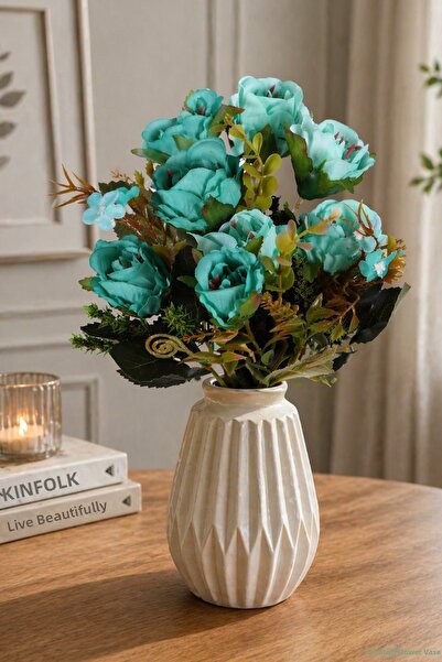 Yapay Çiçek Sitesi Artificial Greenery English Rose Bunch 5 Branches Turquoise