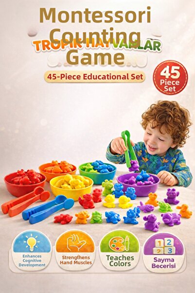 YILDIRIM OYUNCAK Montessori Tropical Animals Counting Game 45 Pieces – Color ...