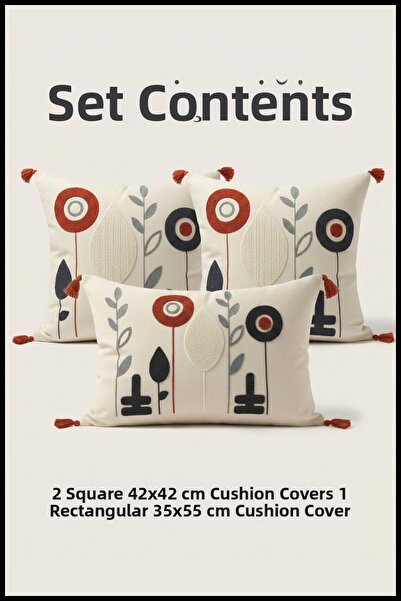 cottoncloth Luna Punch Embroidered Decorative Throw Pillow Set 2 Square 1 Rec...