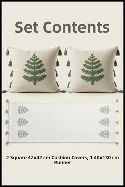 cottoncloth طقم وسائد مطرزة بنمط شجرة من Ağaç Punch، يتكون من 2 وسادة مربعة و...