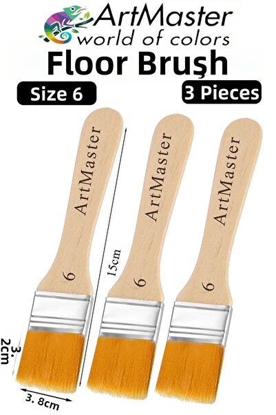 Artmaster Floor Brush 6 Number 3 Pieces Paint Brush Synthetic Silk Tip Bristl...