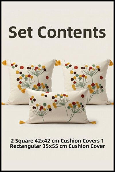cottoncloth Polen Punch Embroidered Decorative Throw Pillow Set 2 Square 1 Re...