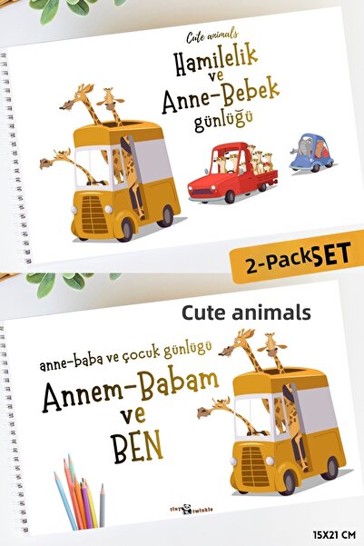 Lodos ΣΕΤ 2 Βιβλίων Αναμνηστικών Σημειώσεων (Χαριτωμένα Ζώα, Ημερολόγιο Αναμν...