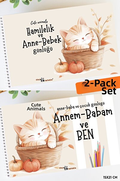 Lodos ΣΕΤ 2 Βιβλίων Αναμνηστικών Σημειώσεων (Χαριτωμένα Ζώα, Ημερολόγιο Αναμν...